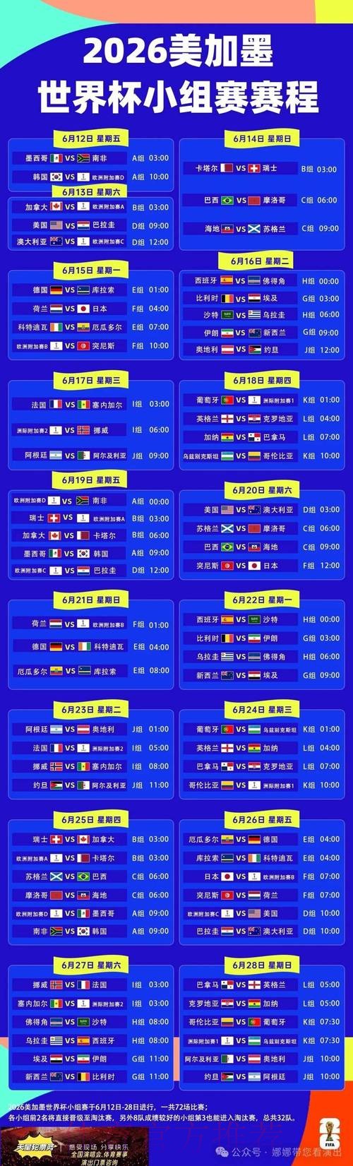2026世界杯每日赛程一览比赛时间表免费观看 2026世界杯每日赛程一览比赛时间表免费观看